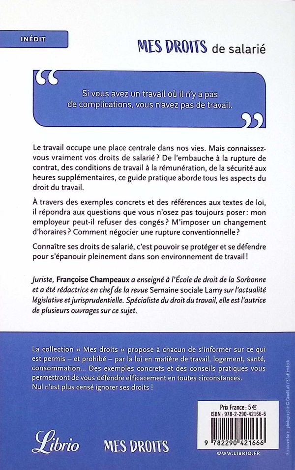 Quatrième de couverture de « Mes droits de salarié »