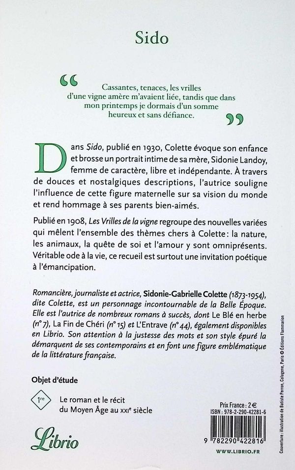 Quatrième de couverture de « Sido »