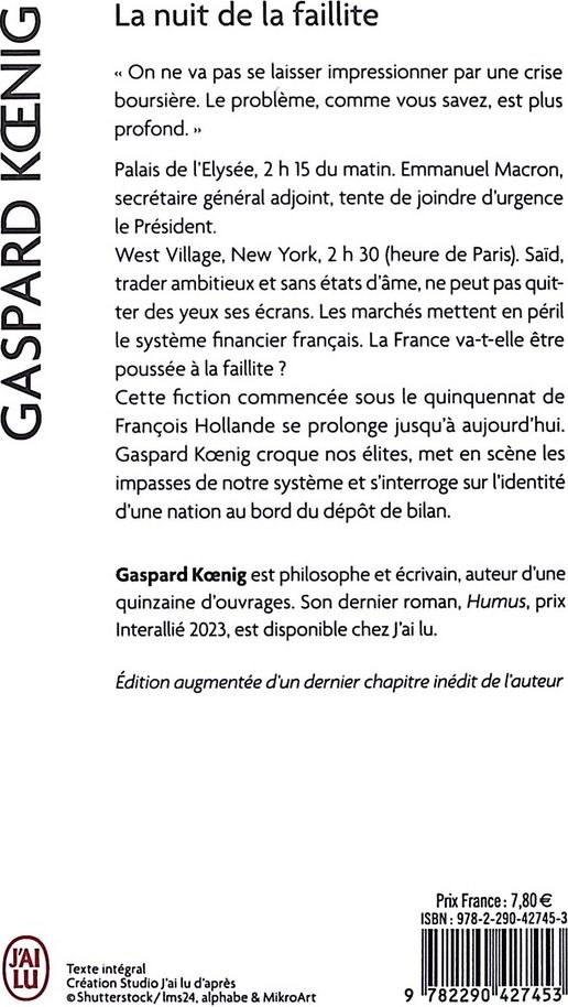 Quatrième de couverture de « La nuit de la faillite : roman »