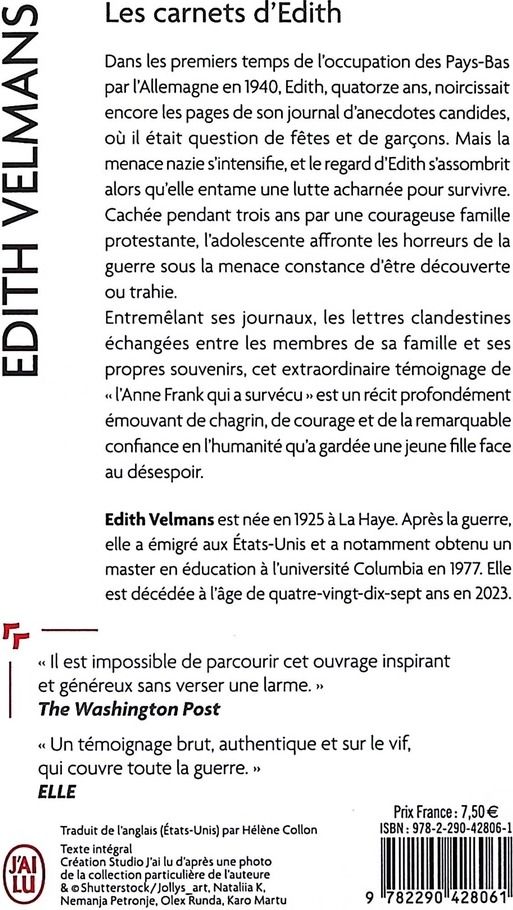 Quatrième de couverture de « Les carnets d'Edith »