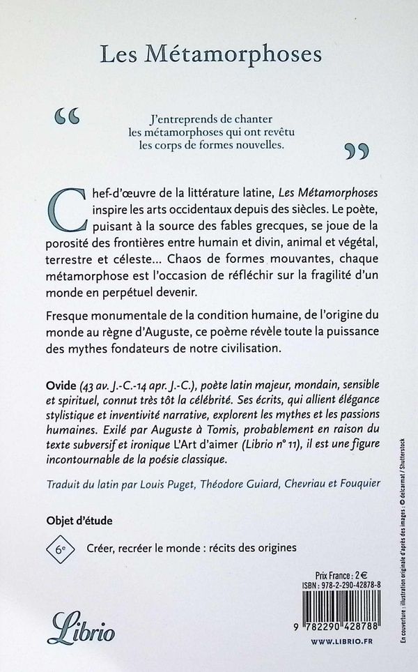 Quatrième de couverture de « Les métamorphoses : 20 récits »