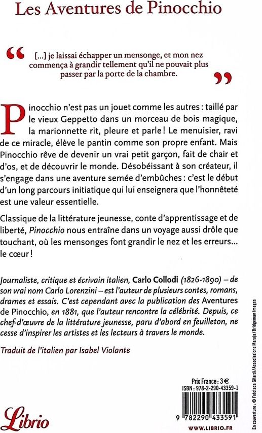 Quatrième de couverture de « Les Aventures de Pinocchio »