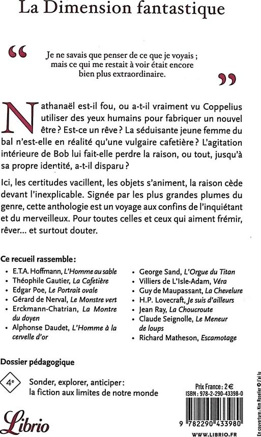 Quatrième de couverture de « La dimension fantastique : 13 nouvelles de Hoffmann à Matheson »