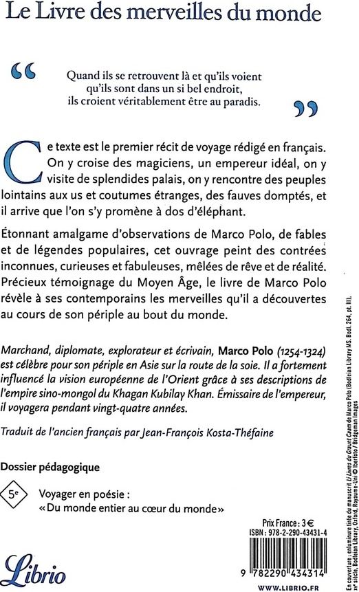 Quatrième de couverture de « Le livre des merveilles du monde »