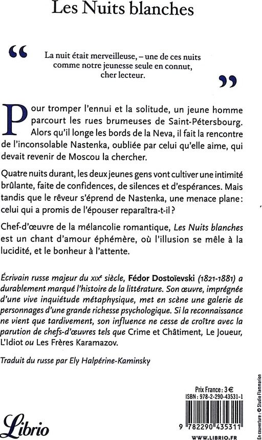 Quatrième de couverture de « Les nuits blanches »
