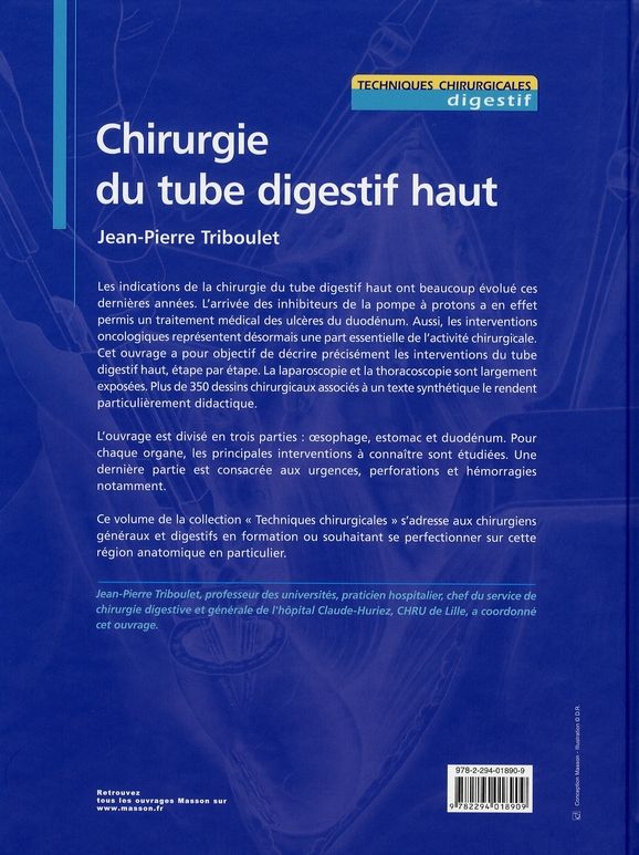 Quatrième de couverture de « CHIRURGIE DU TUBE DIGESTIF HAUT »