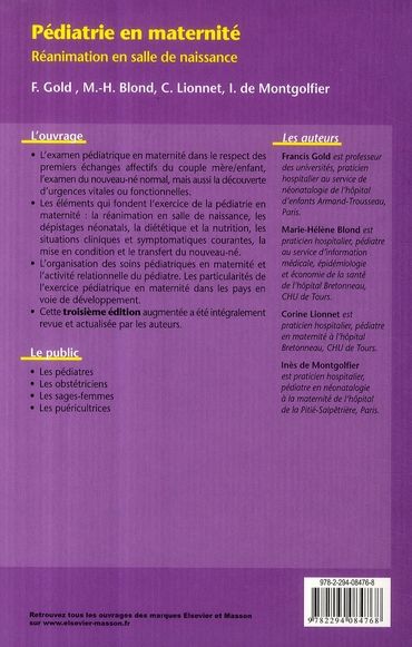 Quatrième de couverture de « PEDIATRIE EN MATERNITE - REANIMATION EN SALLE DE NAISSANCE - POD »