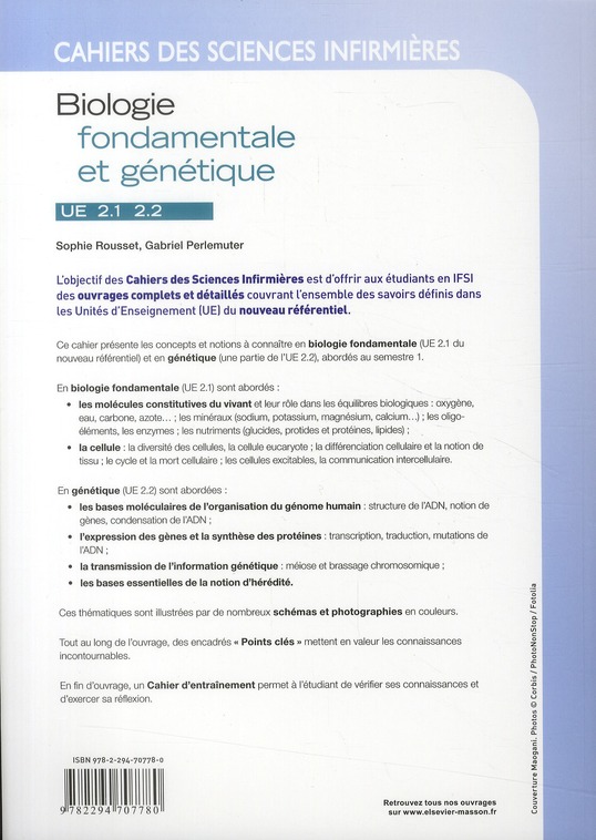 Quatrième de couverture de « BIOLOGIE FONDAMENTALE ET GENETIQUE - UNITE D'ENSEIGNEMENT 2.1 ET 2.2 »