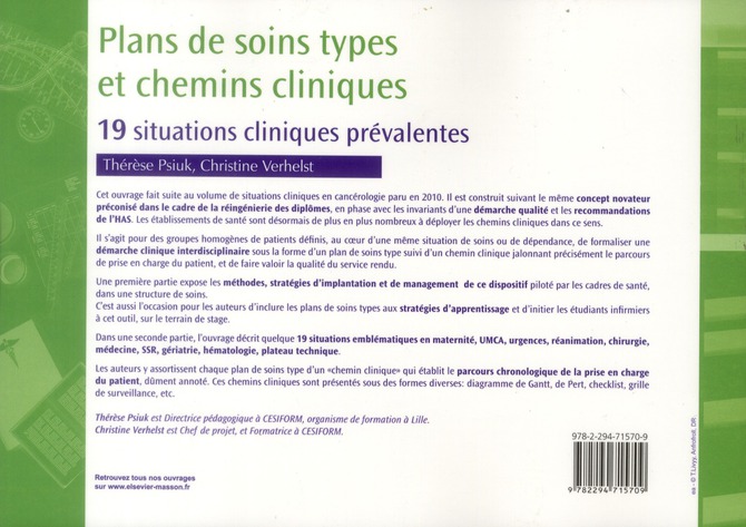 Quatrième de couverture de « PLANS DE SOINS TYPES ET CHEMINS CLINIQUES - 19 SITUATIONS CLINIQUES PREVALENTES »