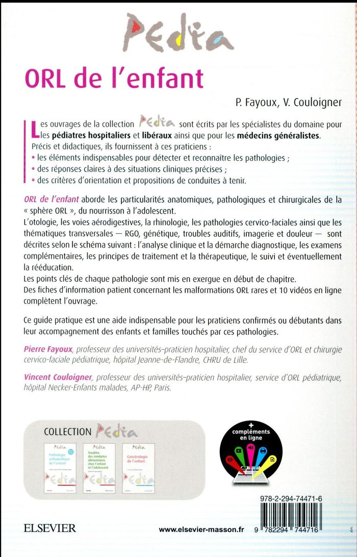 Quatrième de couverture de « ORL DE L'ENFANT »