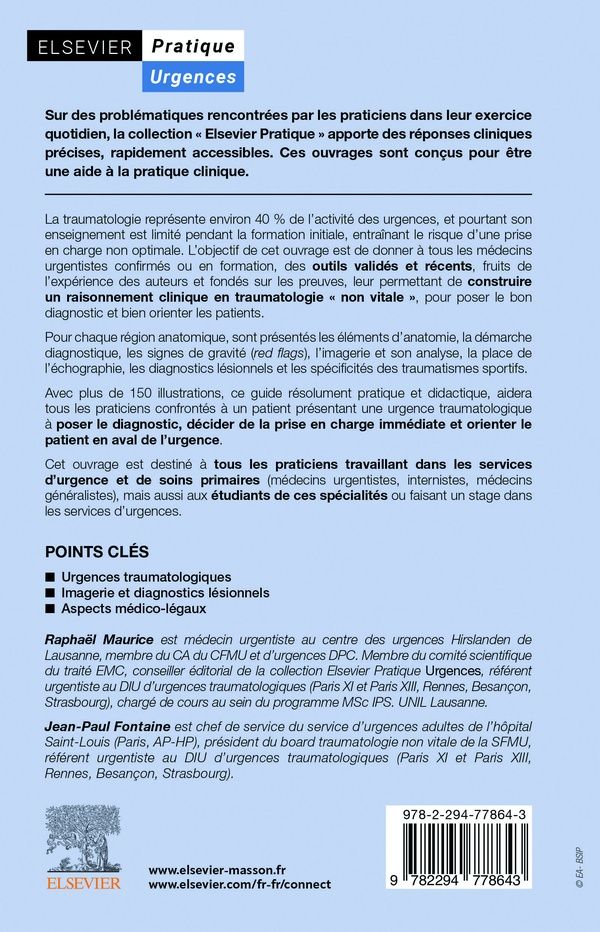 Quatrième de couverture de « Guide de traumatologie en médecine d'urgence »