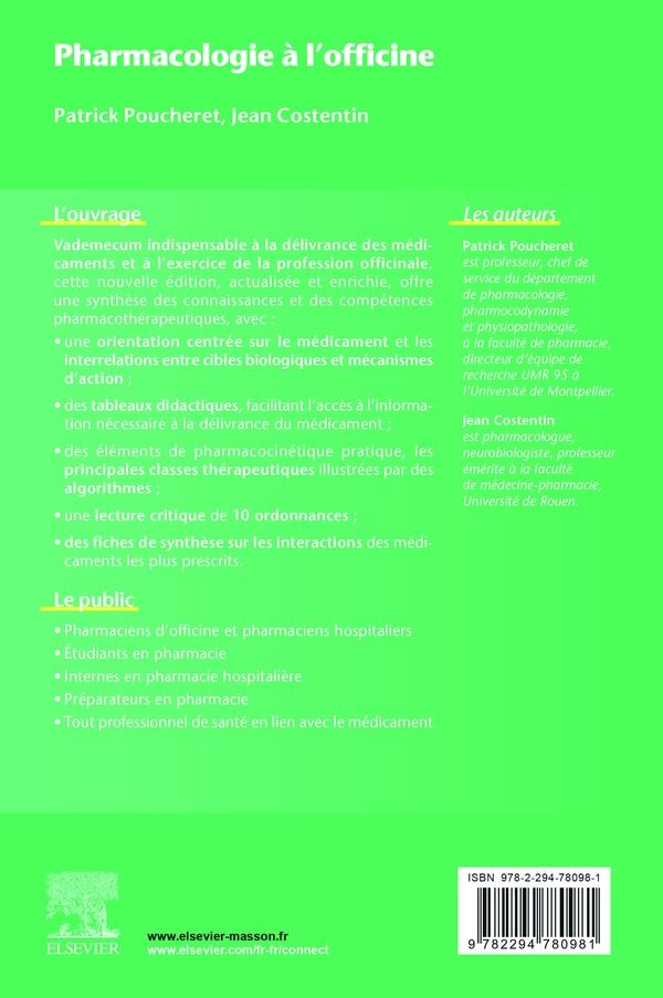 Quatrième de couverture de « Pharmacologie à l'officine : pour la délivrance éclairée de l'ordonnance »