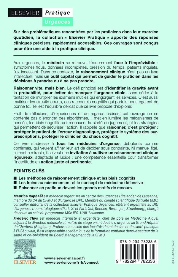 Quatrième de couverture de « Raisonnement clinique en médecine d'urgence »