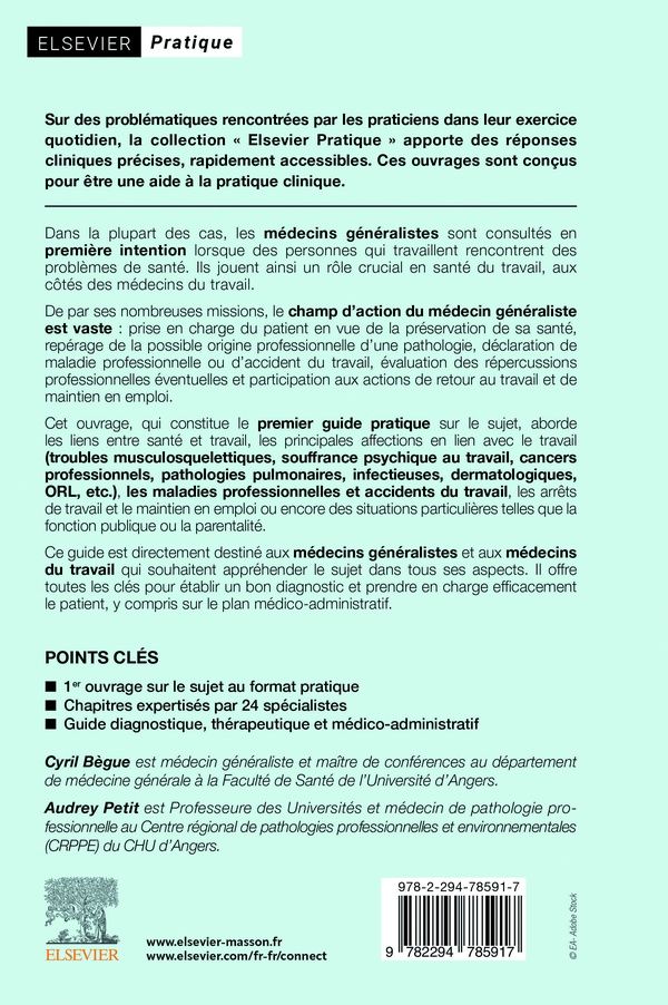 Quatrième de couverture de « Santé au travail en médecine générale : [repérer, évaluer et prendre en charge] »