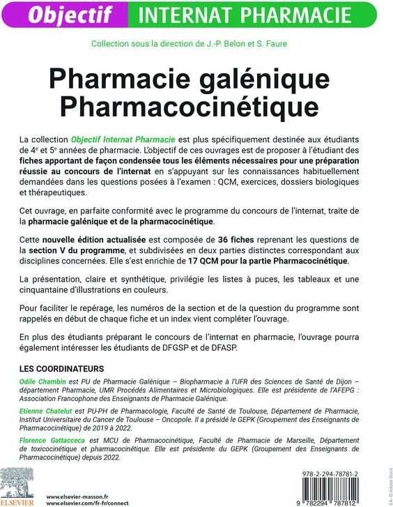 Quatrième de couverture de « Pharmacie galénique, pharmacocinétique 2025-2026 »