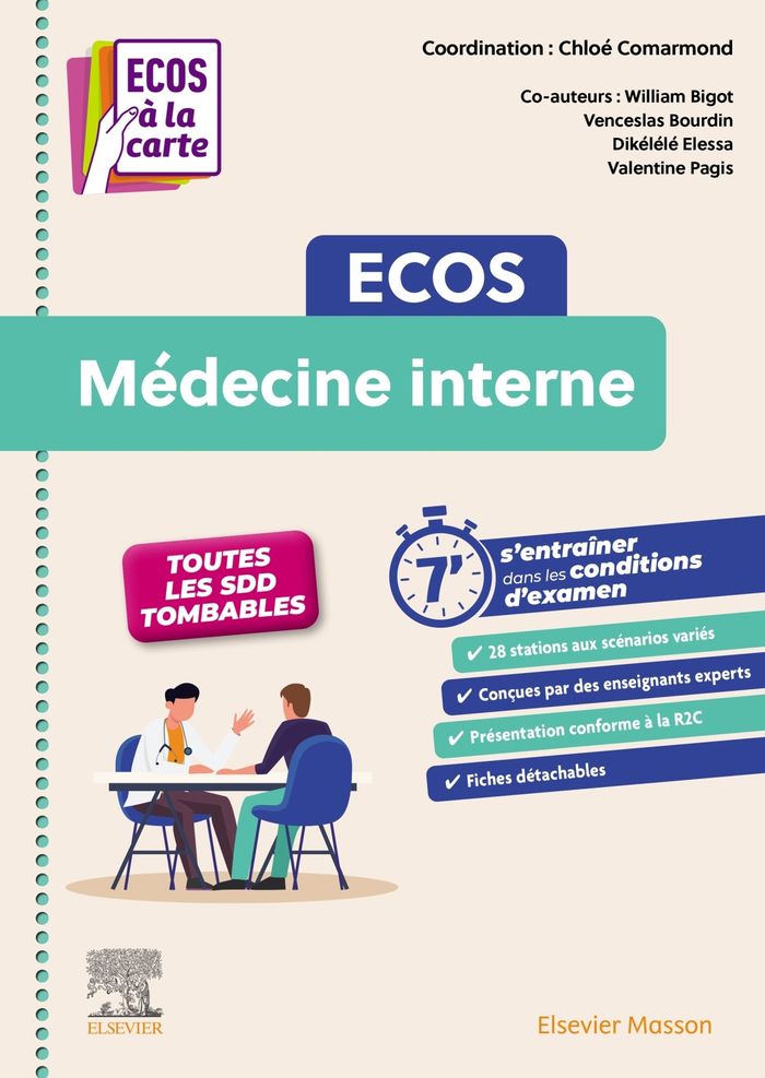 Couverture du livre « ECOS médecine interne » de coordonné par Chloé Comarmond, librairie Les Contes Infusés à Corte