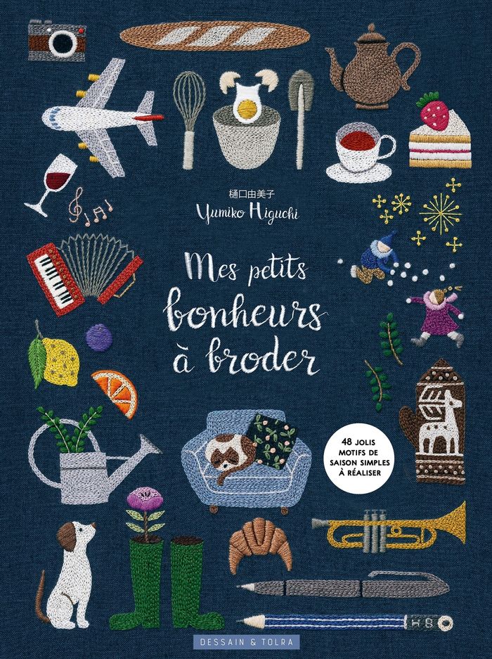 Couverture du livre « MES PETITS BONHEURS A BRODER », librairie Les Contes Infusés à Corte