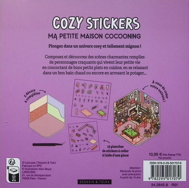Quatrième de couverture de « COZY STICKERS - MA PETITE MAISON COCOONING - 5 SCENES A CREER AVEC 800 MINI STICKERS »