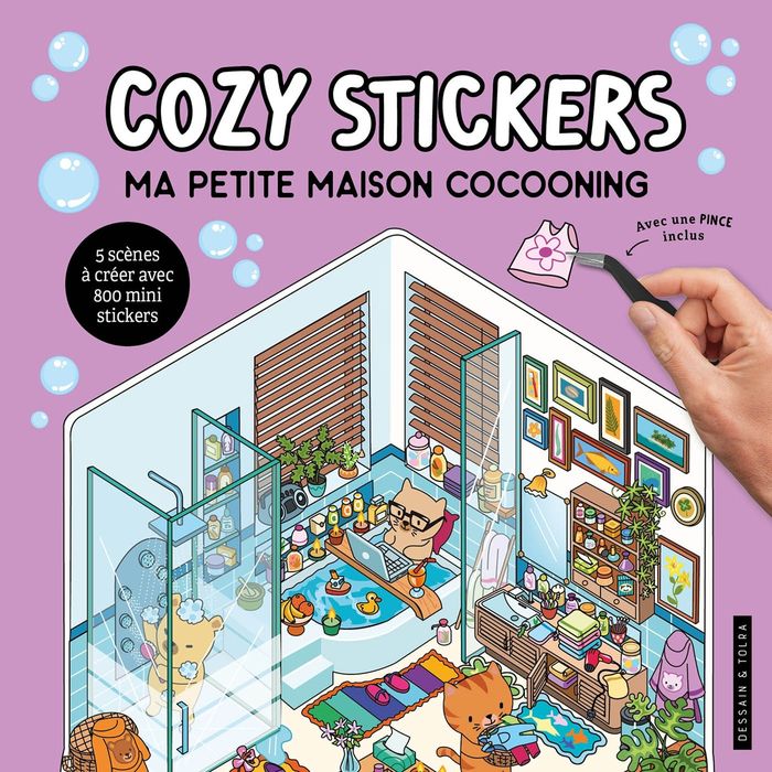 Couverture du livre « COZY STICKERS - MA PETITE MAISON COCOONING - 5 SCENES A CREER AVEC 800 MINI STICKERS » de Alain Boyer, librairie Les Contes Infusés à Corte