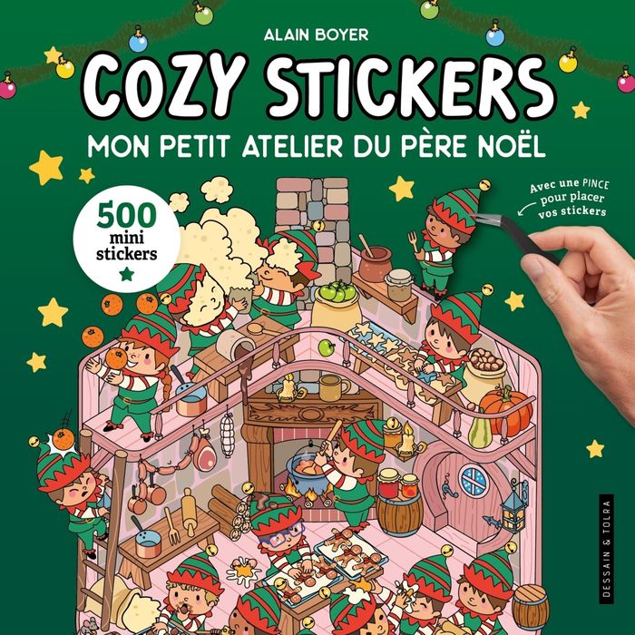 Couverture du livre « COZY STICKERS - MON PETIT ATELIER DU PERE NOEL - 5 SCENES A CREER AVEC 500 MINI STICKERS » de Alain Boyer, librairie Les Contes Infusés à Corte