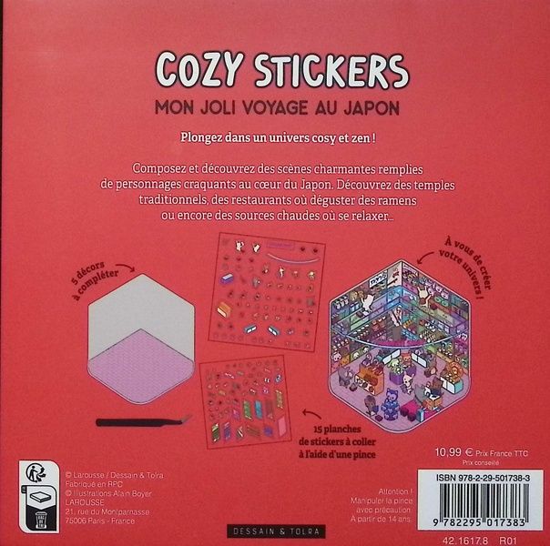 Quatrième de couverture de « COZY STICKERS - MON JOLI VOYAGE AU JAPON - 5 SCENES A CREER AVEC 800 MINI STICKERS »