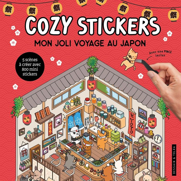Couverture du livre « COZY STICKERS - MON JOLI VOYAGE AU JAPON - 5 SCENES A CREER AVEC 800 MINI STICKERS » de Alain Boyer, librairie Les Contes Infusés à Corte