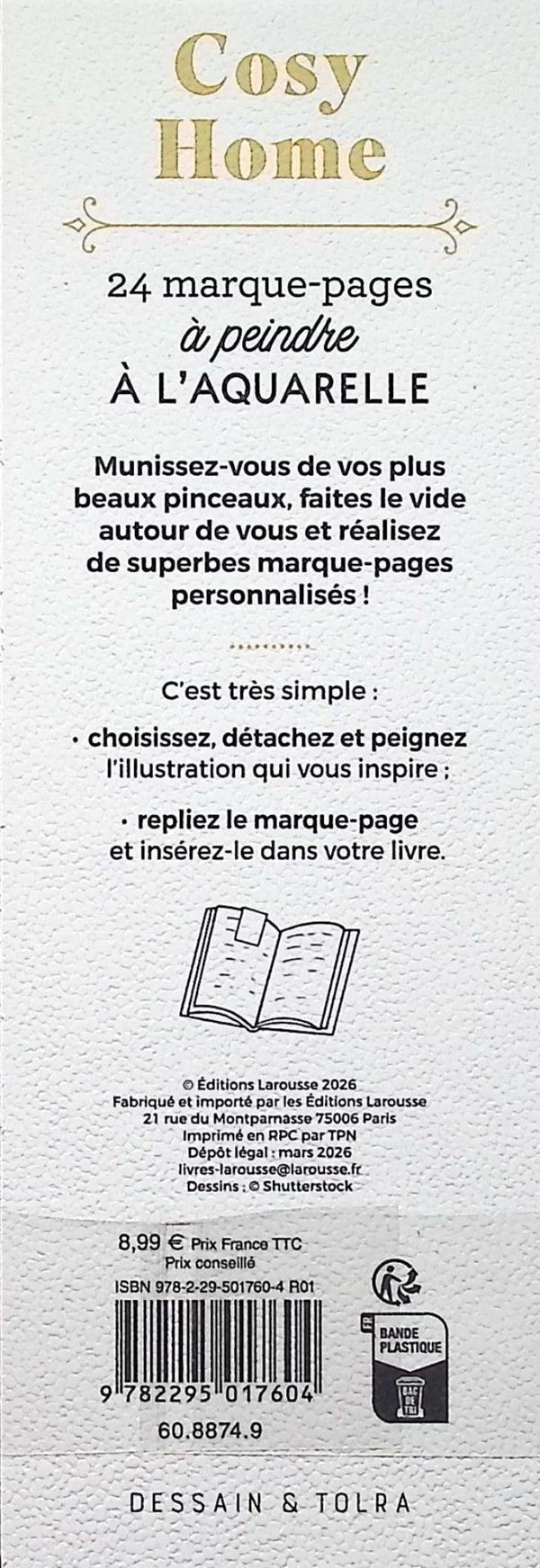 Quatrième de couverture de « MARQUE-PAGES A PEINDRE A L'AQUARELLE - COSY HOME »