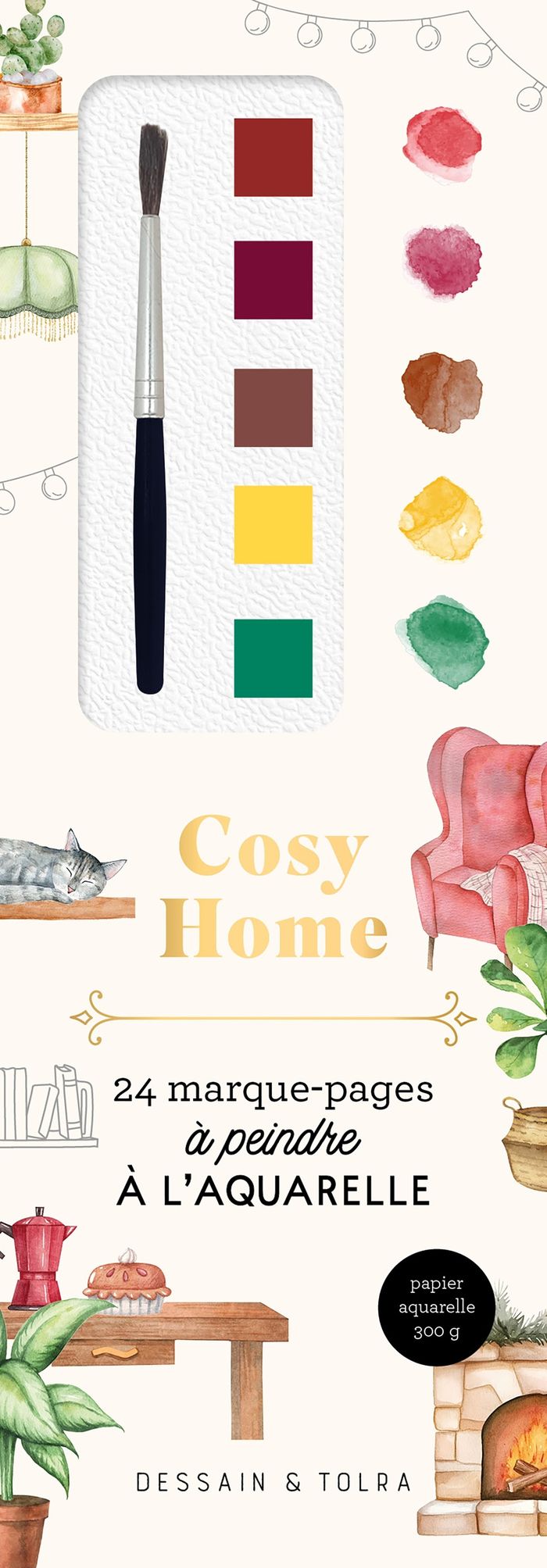 Couverture du livre « MARQUE-PAGES A PEINDRE A L'AQUARELLE - COSY HOME » de Xxx, librairie Les Contes Infusés à Corte