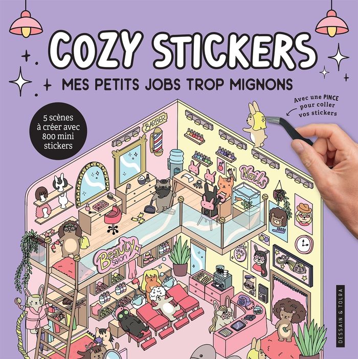 Couverture du livre « COZY STICKERS - MES PETITS JOBS TROP MIGNONS - 5 SCENES A CREER AVEC 800 MINI STICKERS » de Xxx, librairie Les Contes Infusés à Corte