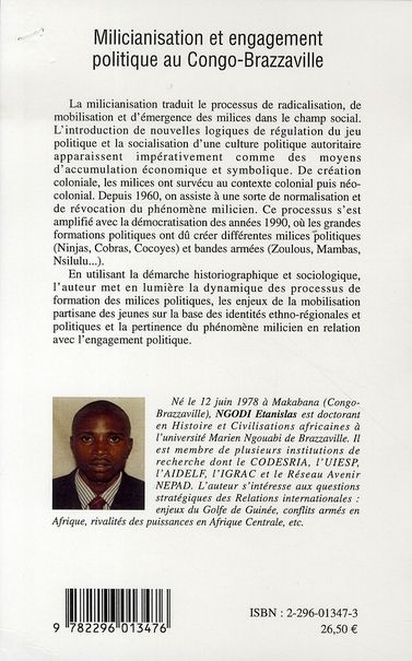 Quatrième de couverture de « MILICIANISATION ET ENGAGEMENT POLITIQUE AU CONGO-BRAZZAVILLE »