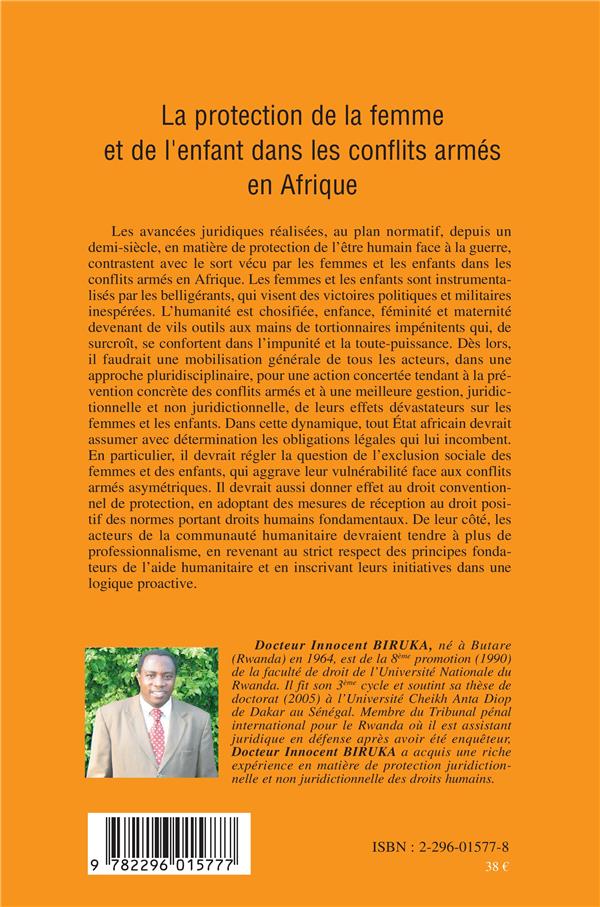 Quatrième de couverture de « LA PROTECTION DE LA FEMME ET DE L'ENFANT DANS LES CONFLITS ARMES EN AFRIQUE »