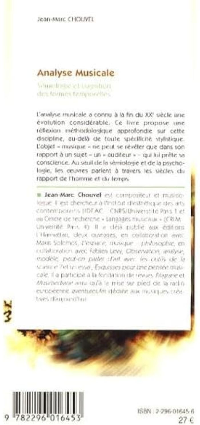 Couverture du livre « ANALYSE MUSICALE - SEMIOLOGIE ET COGNITION DES FORMES TEMPORELLES » de Jean-Marc Chouvel, librairie Les Contes Infusés à Corte