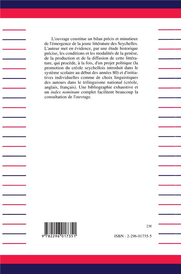 Quatrième de couverture de « LA LITTERATURE SEYCHELLOISE - PRODUCTION, PROMOTION, RECEPTION »