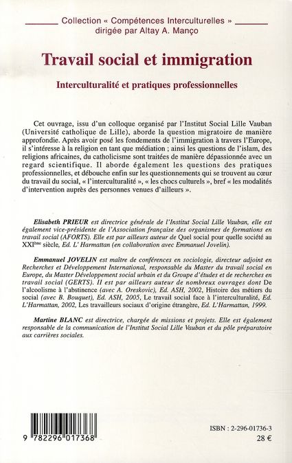 Quatrième de couverture de « TRAVAIL SOCIAL ET IMMIGRATION - INTERCULTURALITE ET PRATIQUES PROFESSIONNELLES »