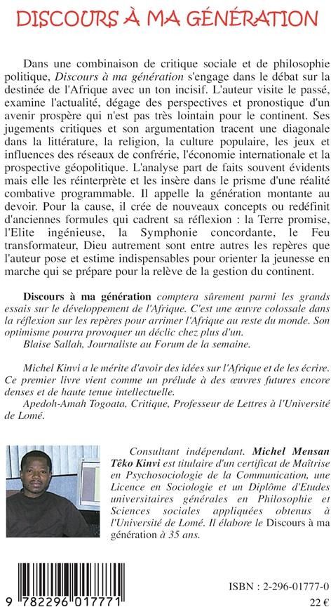 Quatrième de couverture de « DISCOURS A MA GENERATION - LA DESTINEE DE L'AFRIQUE »