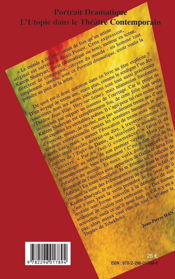 Quatrième de couverture de « PORTRAIT DRAMATIQUE - L'UTOPIE DANS LE THEATRE CONTEMPORAIN THEATRE JEAN-VILAR, VITRY-SUR-SEINE, 30 »
