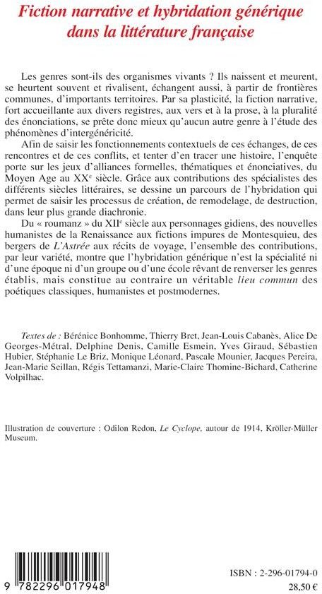 Quatrième de couverture de « FICTION NARRATIVE ET HYBRIDATION GENERIQUE DANS LA LITTERATURE FRANCAISE »