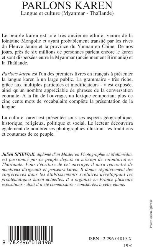 Quatrième de couverture de « PARLONS KAREN »