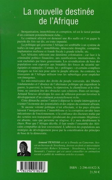 Quatrième de couverture de « LA NOUVELLE DESTINEE DE L'AFRIQUE »