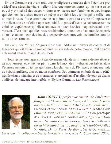 Quatrième de couverture de « SYLVIE GERMAIN : OEUVRE ROMANESQUE - UN MONDE DE CRYPTES ET DE FANTOMES »