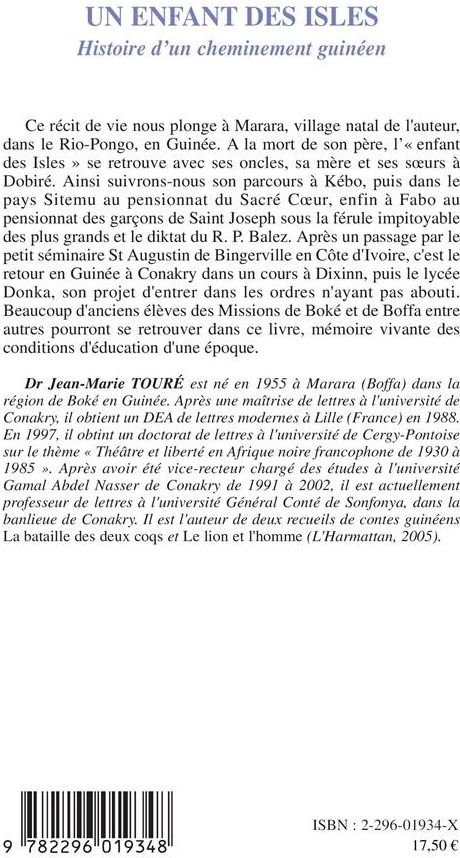 Quatrième de couverture de « UN ENFANT DES ISLES »