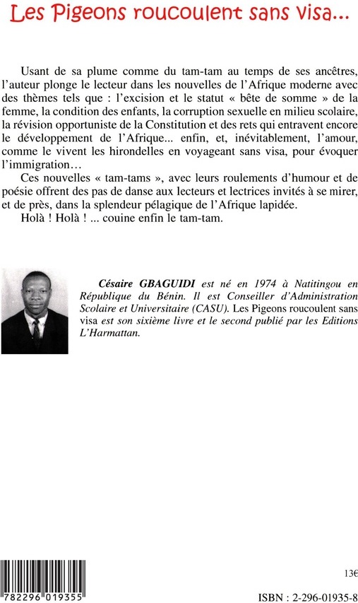 Quatrième de couverture de « LES PIGEONS ROUCOULENT SANS VISA »