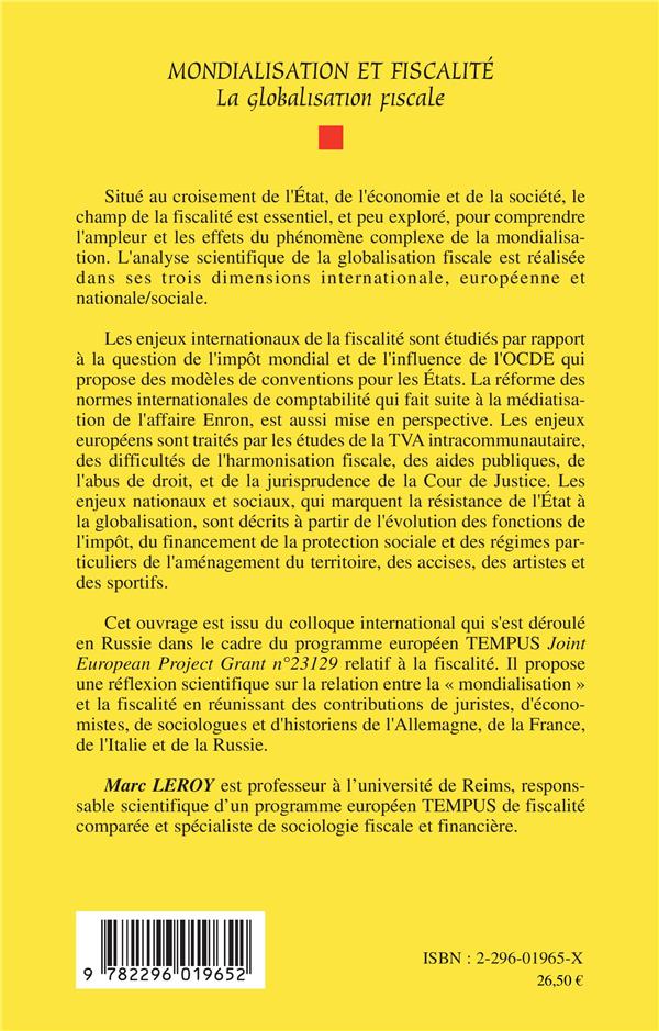 Quatrième de couverture de « MONDIALISATION ET FISCALITE - LA GLOBALISATION FISCALE »
