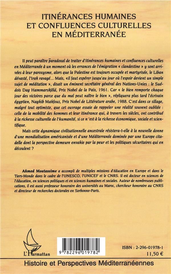 Quatrième de couverture de « ITINERANCES HUMAINES ET CONFLUENCES CULTURELLES EN MEDITERRANEE »