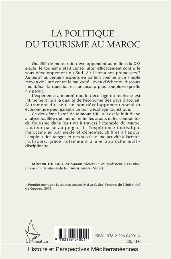 Quatrième de couverture de « LA POLITIQUE DU TOURISME AU MAROC »