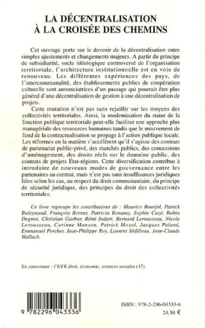 Couverture du livre « LA DECENTRALISATION A LA CROISEE DES CHEMINS » de Xxx, librairie Les Contes Infusés à Corte
