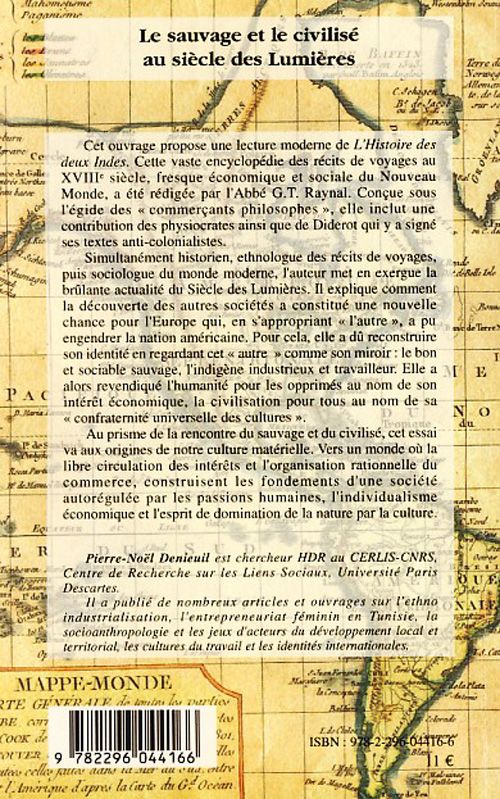 Quatrième de couverture de « LE SAUVAGE ET LE CIVILISE AU SIECLE DES LUMIERES - ESSAI SUR LES ORIGINES DE LA CULTURE MATERIELLE »