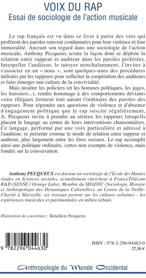 Quatrième de couverture de « VOIX DU RAP - ESSAI DE SOCIOLOGIE DE L'ACTION MUSICALE »
