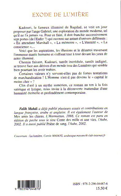 Quatrième de couverture de « EXODE DE LUMIERE »