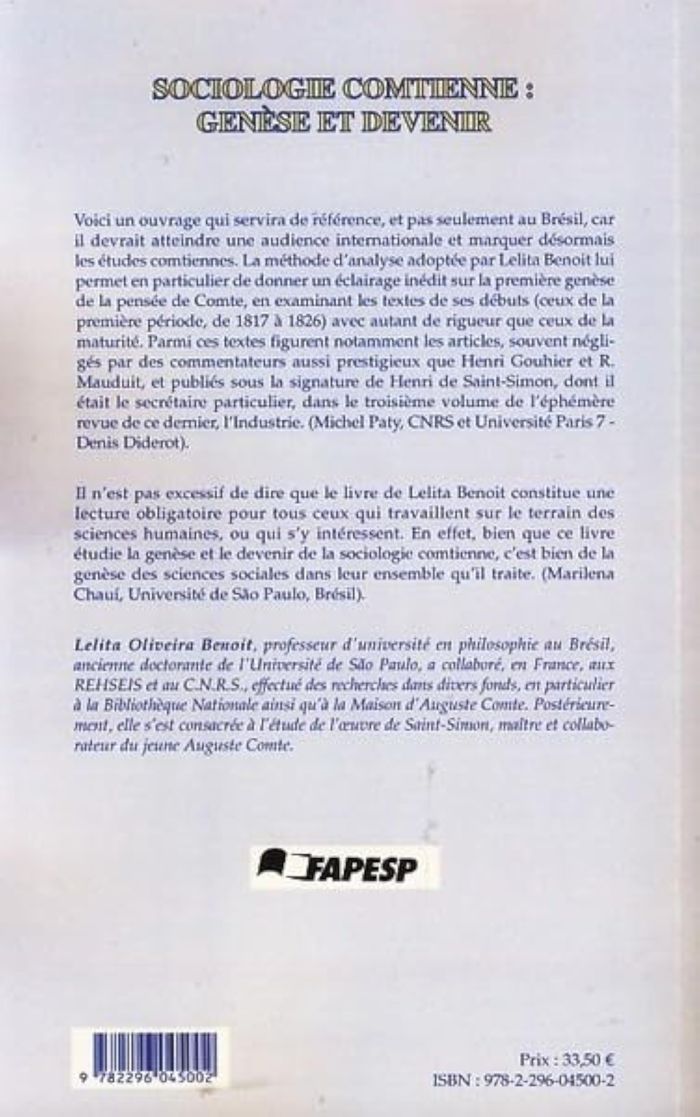 Couverture du livre « SOCIOLOGIE COMTIENNE : GENESE ET DEVENIR » de Benoit L O., librairie Les Contes Infusés à Corte